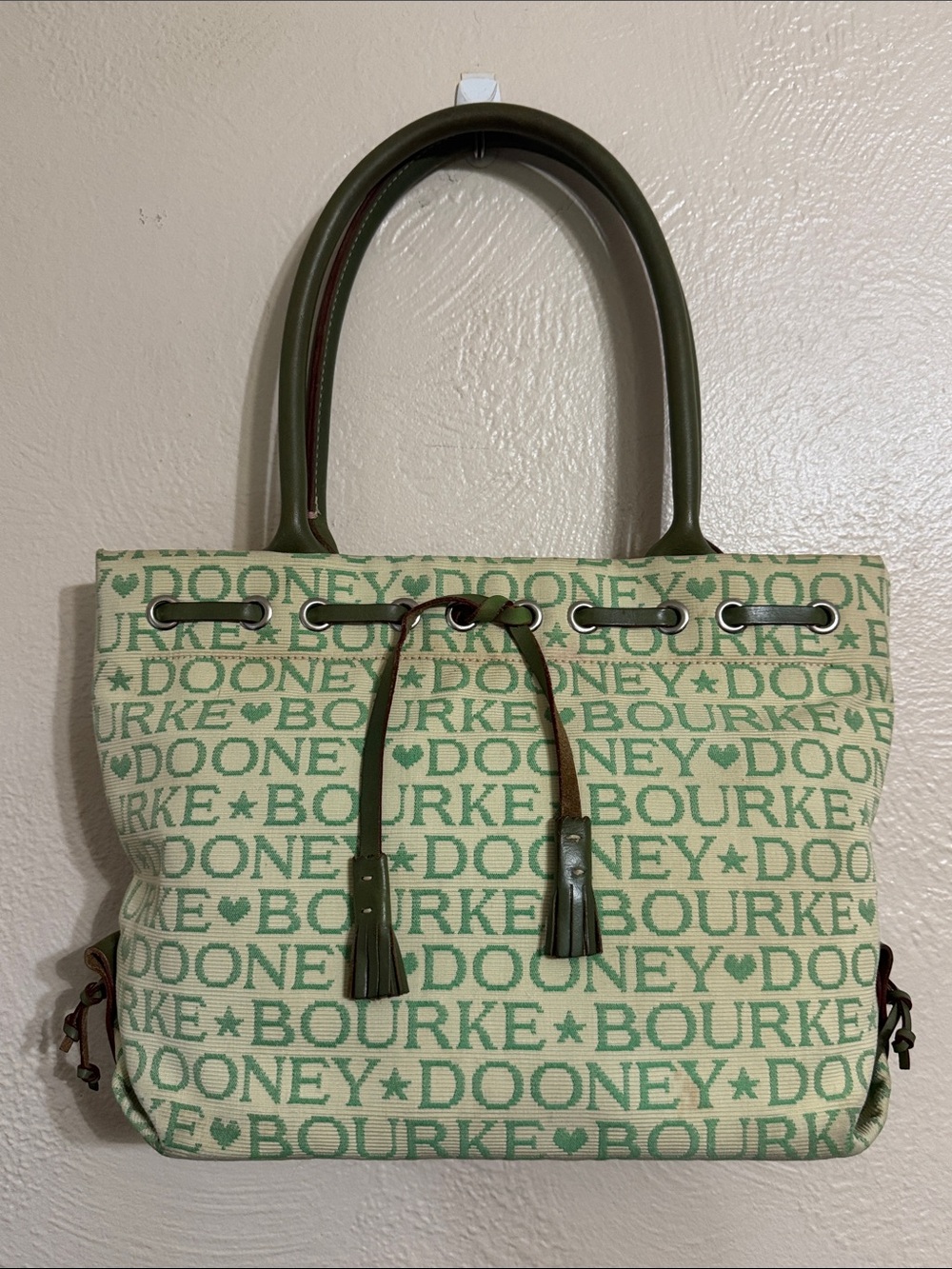 Dooney & Bourke Green Logo Canvas Tote with Olive Trim